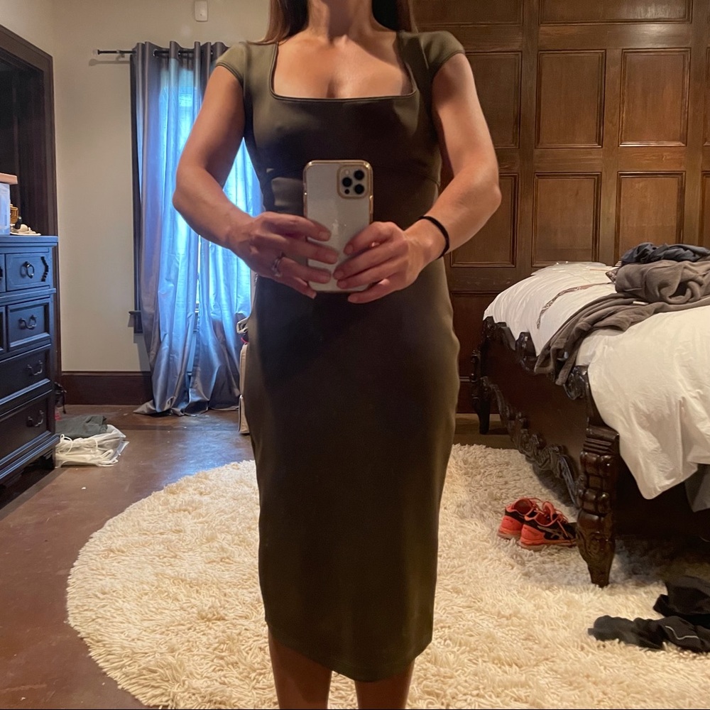 Plain Sud olive green sexy bodycon midi dress, Medium, NWOT - Picture 2 of 8